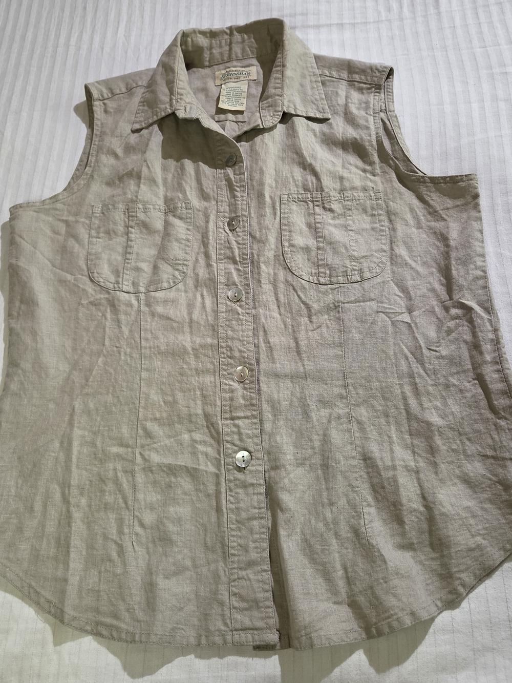 St John's Bay Women's Sleeveless cotton-linen 2 pckt button down